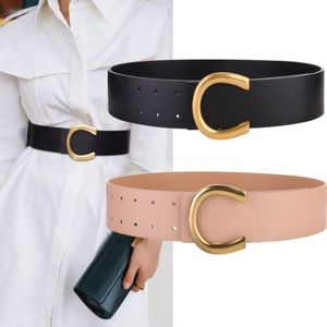 Cinturão para mulher moda fivela lisa c letra design feminino cinturões femininos largura de couro genuíno 5 6cm 5 cores altamente qualidade 235l