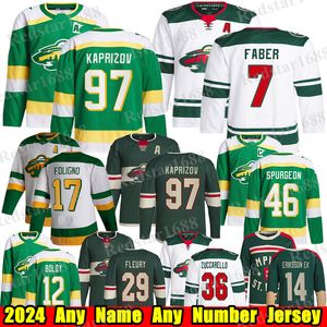 #97 Kirill Kaprizov Minnesota Hockey Jersey #7 Brock Faber Mats Zuccarello Fleury Jared Spurgeon Marcus Foligno Marco Rossi Joel Eriksson Ek Matt Boldy Wild Maglie