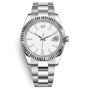 ST9 Stål Silver Dial Fluunded Bezel Watch 41mm Automatiska Mechianical Arm Wristwatches Strap Sapphire Glass Movement Mens Watches 271Q
