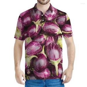 Men's Polos Fashion 3D Printed Eggplant Polo Shirt Men Vegetable Graphic Tees Streetwear Lapel Short Sleeve Tops Casual Oversized T-shirt