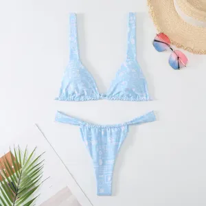 Frauen Badebekleidung sexy gedruckte Bikini Set Blumendruck V-Ausschnitt mit hoher Taille reversibler Strandkleidung für Frauen schnell trocknen Badeanzug