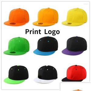Bollmössor DIY Print Custom Logo Flat Brim Baseball Cap Women Män våren Summer Travel Sun Hat Hip Hop Casual Hats Snapback Casquette DHTWV
