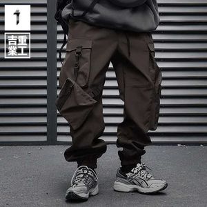 Men's Pants 11 BYBBs Black Hip Hop Tactical Cargo Pants Mens Multi Pocket Jogger Trousers 2024 Elastic Waist Street Suit PantsL2405