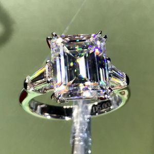 Luxury Emerald cut 4ct Lab Diamond Ring 100% Original 925 sterling silver Engagement Wedding band Rings for Women Bridal Jewelry 300G