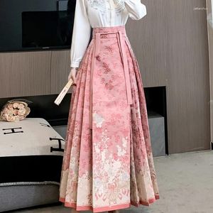 Skirts Chinese Hanfu Horse Face Skirt Pleated Embroidery Shirt Tops Blouses Fashion 2024