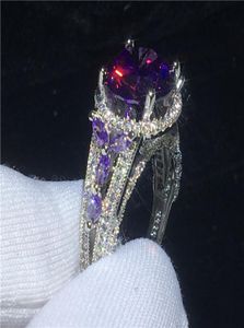 Vecalon Hollow Flower Ring 925 Sterling Silver 4ct Purple Diamonds CZ Anniversary Banding Band Rings For Women Jóias de Finger 4913837