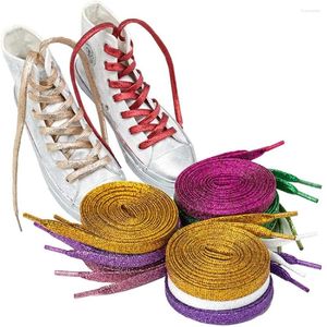 Sko delar mode glitter guld silver tråd skosnor färgglada platta snören för atletiska löpande sneakers skor start skosnör strängar