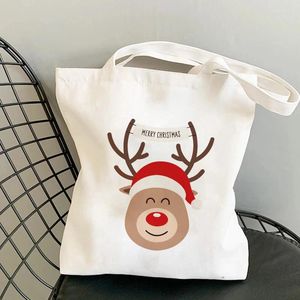 Shopping Bags Christmas Gift Bag Shopper Vintage Canvas Tote Kawaii Shoulder Handbag Cartoon Bolsa De Compras