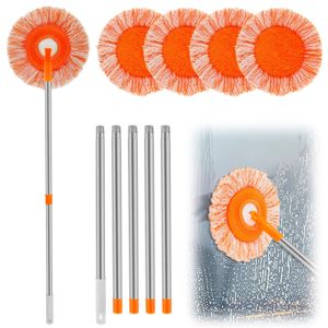 360Degree Rotatable Cleaning Mops Set with 4 Removable Poles and Replaceable Mop Heads Adjustable Round Microfiber Dust 240510