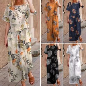 Women's Two Piece Pants Women Summer Suit Stylish T-shirt Set With Loose Top Wide Leg Trousers For Casual Daily Wear 2 Outfit O