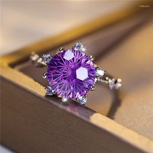 Wedding Rings Luxury Female Small Purple Round Adjustable Open Ring Vintage Engagement Jewelry For Women