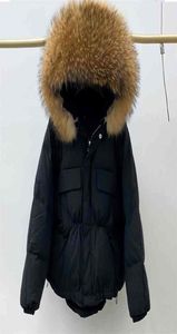 Huge Natural Raccoon Fur Hooded Winter Down Coat Women Waterproof White Duck Jacket Puffer Female Feather Parkas 2109184867250