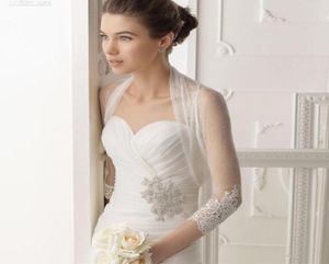 Fashion European Design 34 Sleeve WholeRetail White Bridal Bolero With Appliques Transparent Wedding Accessories57924562485367