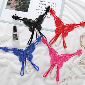 Ny Open Crotch Design Beading Lady Bekväm Butterfly Flower G-String Triangle Short Pants Lady Underwear Thong Panties Sexiga trosor Lady Underpants