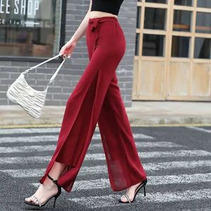 Damenhose Capris 2024 Elegante und modische Harajuku Ultradünne Frauen lose und lässig passende Chiffon Weitbeinhose hoher Taille Split Style Leath