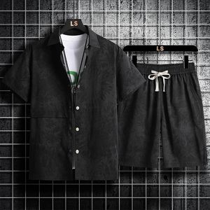 Set di tute da uomo più dimensioni set di camicia a maniche corte estiva camicia casual in stile hawaiano e pantaloncini da due pezzi Cardigan 8xl