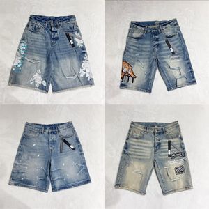 Mens Shorts Jeans Tasarımcı Jean Kısa Kırış Sıkışmış İnce Yırtık Boya Fermuar Yama Moda Denim Şort Erkekler AM1169