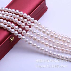 Designer Zhejiang Danshui Pearl -halsband med runda glansiga glänsande pärlor och naken kedja Aurora jämförbar med Japans Akoya Heavenly Maiden Light 9dnm