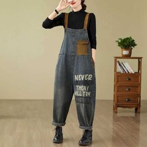 Tute da donna Rompeggiano tute in jeans per donne in stile coreano Rompeggiano solide turista vintage casual harem pantaloni patchwork design da donna vestiti Y240510