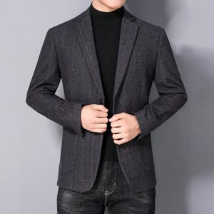 Inghilterra in stile maschio Blazer in lana di lana cammello giacca a strisce grigie maschio abiti eleganti abiti uniformi classici primavera 240507