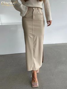 Юбки Класив Bodycon Brown Pu Кожаная женская юбка 2024 модная высокая талия. Элегантная классическая женская одежда