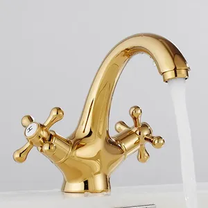 Waschbecken Wasserhähne Messing Bronze Doppelgriff Steuerelement Antiquitäten Wasserhahn Küchenbecken und kaltes Wassermischer Tap Robinet