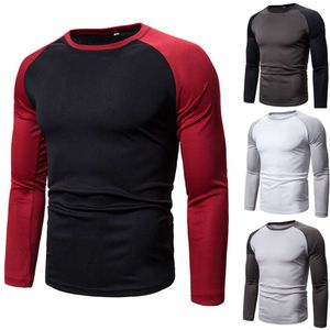 Top de Bloco Colorido Massulino ، Camiseta de Manga Comprida ، Nova ، Primavera e outono 2024