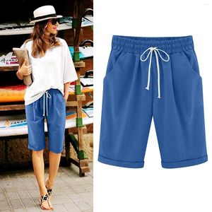 Women's Shorts Women Drawstring Cotton Solid Color High Waisted Pants Summer Soft Comfortable Breathable Beach Loose Trousers