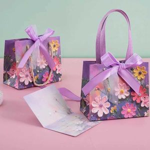 3Pcs Gift Wrap 1PC Colorful Printed Flower Paper Bags Ice Cream Handbag Creative Gifts Packaging Bag Party Baby Shower Wedding Favours Boxes