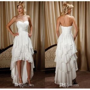 Nowe przybycie krótkie przednie od dawna tylne ukochane szyfonowe sukienki ślubne o wysokim kraju, niskie wiejskie sukienki ślubne 2205