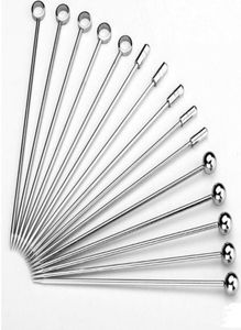 Metallfruchtstock Edelstahl Cocktail Picket Werkzeuge wiederverwendbare silberne Cocktails Drink Picks 43 Zoll 11 cm Küchenbar Party Tool4022018