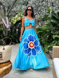 Casual Dresses Sexiga 2st Set Elegent Long Dress for Women 2024 Summer Trend Lady Holiday Beachwear Banquet Party Kvinnkläder