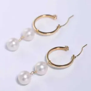 Dangle Earrings 9-10MM Natural Freshwater Pearl White Eardrop Christmas Holiday Gifts Easter Fashion Cultured Jewelry Party