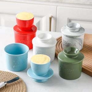 Storage Bottles Ceramic Butter Cup Foreign Trade Yellow Oil Tank Water Sealed With Lid Cheese Creative Western Style Box