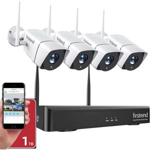 Proteja sua casa com o sistema de câmera de segurança sem fio 1080p Firstrend - 8CH 4PCs 2MP Câmeras, HDD de 1 TB, Visão noturna, Detecção de Movimento, Aplicativo Grátis incluído