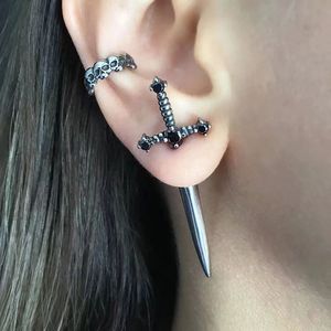 Gothic Kinitial Sword Earrings Vintage Cool Punk Crystal Ear Jacket Goth Dagger Earrings Jewelry Gift For Women 2405097