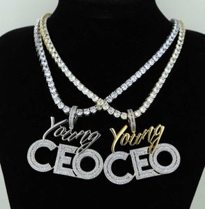 Tennis Jewelry Collares Rope Chain ed Gold Silver Color Necklace young CEO pendant paved with CZ Rhinestone gifts2576500