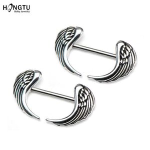 Nipple Rings HONGTU 2Pcs Angel Wing Nipple Ring Piercing Bar Rings Women Jewelry Fashion Barbell 14g Surgical Steel Punk Body Rings Y240510