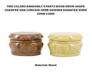 Najnowszy drewniany młynek do bębnów drewniany matel szlifierki ziołowe 2 typy 40 mm 50 mm 63 mm z 4Layers Tobacco Cursher Grinder dla Smoki1664221