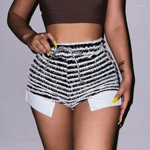 Women's Shorts Sexy Women Striped High Waist Drawstring Pockets Split Summer Streetwear Y2K Fashion Short Pants 2024