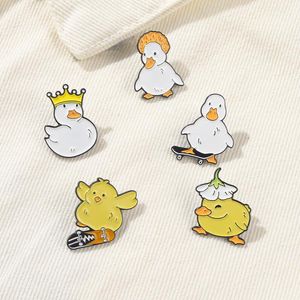 Lovely Animal Enamel Pin Custom Naughty Skate Goose Duck Chicken Brooch Bag Lapel Pin Cartoon Funny Badge Jewelry Gift for Kid