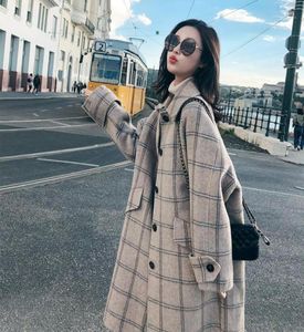 Women039s Wool Blends Woolen Coat Midlength 2021 Autumn and Winter Temperament AllMatch Japan Thicked Student Plaid6462645