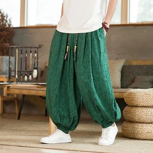 ズボンの男性日本の着物伝統的なメンズコットンリネンワイダレグサムライカジュアルルーズヒップホップユカタズボン240506