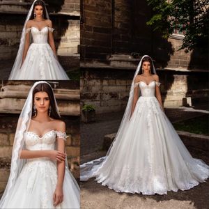Crystal Design Bridal 2021 do ombro Bustier Bustier fortemente Lace Embelezed Princess A Line Vester Vester Vestidos de noiva 2380