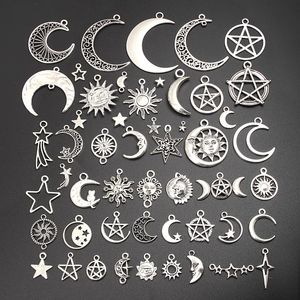 30 шт. Случайная смесь цвет Sliver Sun Moon Pentagram Charms Sky Star Pendants Ювелирные изделия изготовления ручной работы