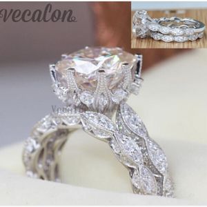 Vintage Engagement Warding Band Ring Set для женщин 3CT 3CT Simuled Diamond CZ 925 Серебряное серебро кольцо женского пола 2579