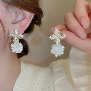 Dangle Earrings Sweet Rhinestone Flowers Pearl Ball Drop For Women Light Luxury Fashion Temperament Jewelry