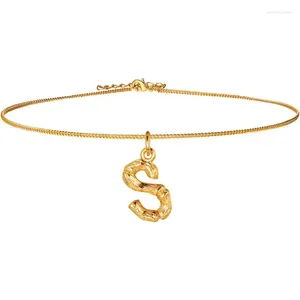 Pendant Necklaces Small Bamboo Initial Letter S Necklace 18K Gold Plated Choker For Women 14-16 Inch Adjustable