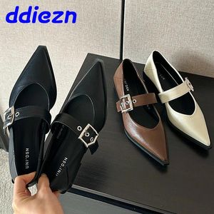 Casual Shoes Female Fashion Pointed Toe Ladies Lolita Heeled Low Heel Footwear Mary Janes Shallow For Woman 2024