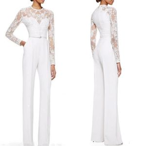 Custom Made New White Mother of the Bride Pant Suits kombinezon z długimi rękawami koronkowe ozdobne kobiety Formalne wieczór zużycie 235Z